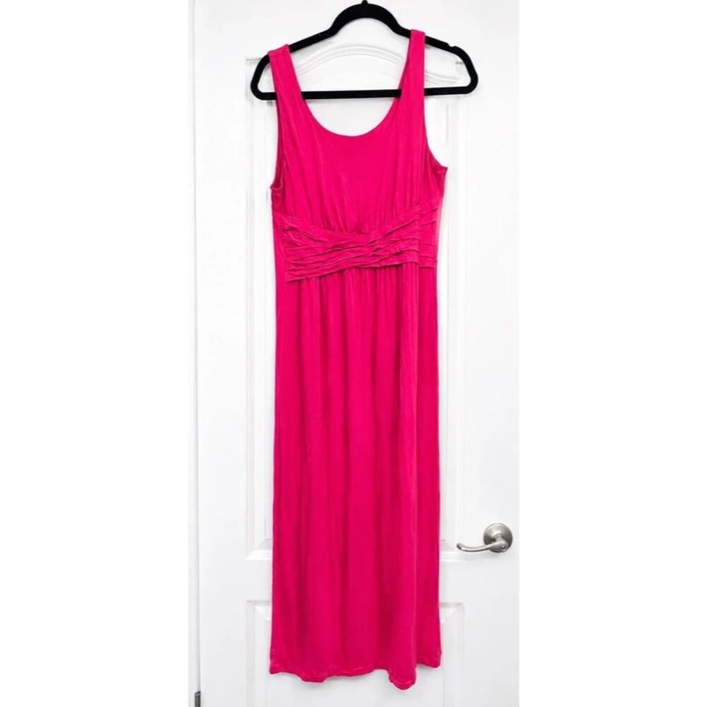 Spense Hot Pink Sleeveless Maxi Dress Ruched Waist Size Medium